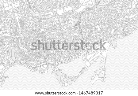 Toronto, Ontario, Canada, bright outlined vector map with bigger and minor roads and steets created for infographic backgrounds.