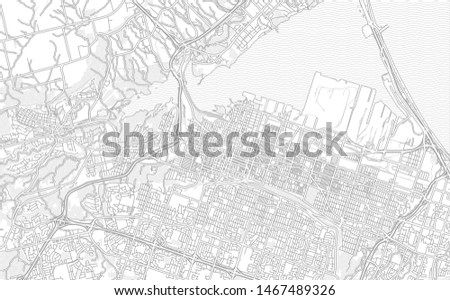 Hamilton, Ontario, Canada, bright outlined vector map with bigger and minor roads and steets created for infographic backgrounds.