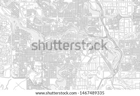 Calgary, Alberta, Canada, bright outlined vector map with bigger and minor roads and steets created for infographic backgrounds.