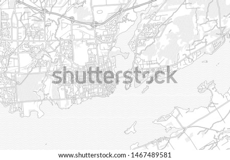 Kingston, Ontario, Canada, bright outlined vector map with bigger and minor roads and steets created for infographic backgrounds.