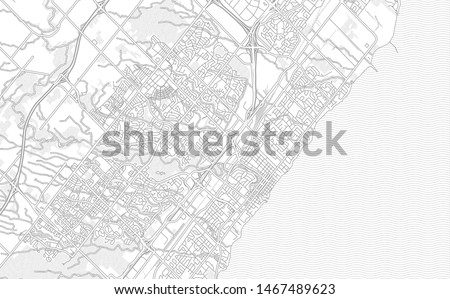 Oakville, Ontario, Canada, bright outlined vector map with bigger and minor roads and steets created for infographic backgrounds.