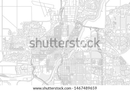 Saskatoon, Saskatchewan, Canada, bright outlined vector map with bigger and minor roads and steets created for infographic backgrounds.