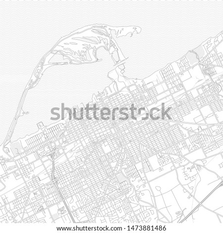 Erie, Pennsylvania, USA, bright outlined vector map with bigger and minor roads and steets created for infographic backgrounds.