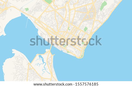 Printable street map of Maputo, Mozambique. Map template for business use.