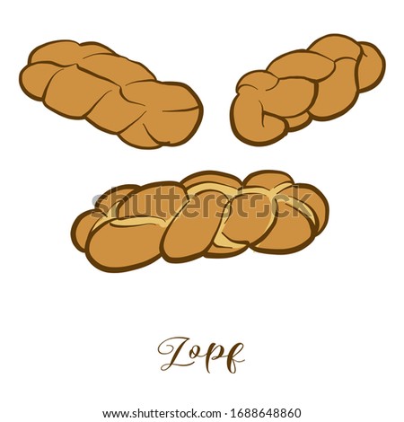 Colored drawing of Zopf bread. Vector illustration of Leavened, White food, usually known in Switzerland, Germany. Colored Bread sketches.