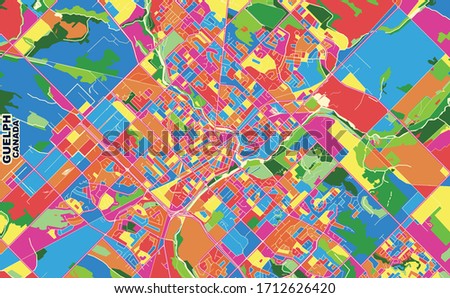 Colorful vector map of Guelph, Ontario, Canada. Art Map template for selfprinting wall art in landscape format.