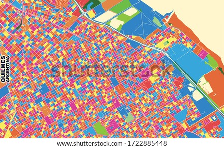 Colorful vector map of Quilmes, Argentina. Art Map template for selfprinting wall art in landscape format.