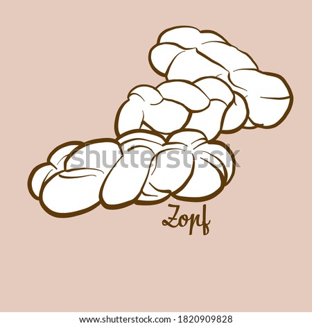 Hand-drawn Zopf bread illustration. Leavened, White, usually known in Switzerland, Germany. Vector drawing series.