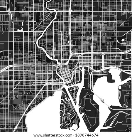 Dark vector art map of Tampa, Florida, UnitedStates with fine gray gradations for urban and rural areas. The different shades of gray in the Tampa  map do not follow any particular pattern.