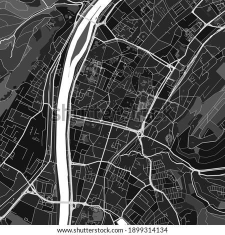 Dark vector art map of Trier, Rheinland-Pfalz, Germany with fine grays for urban and rural areas. The different shades of gray in the Trier  map do not follow any particular pattern.