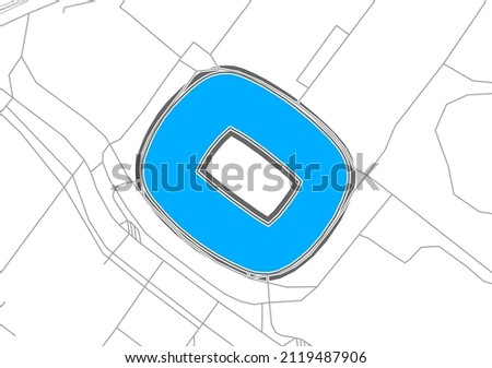 Frankfurt, Football Stadium, outline vector map. The bundesliga statium map was drawn with white areas and lines for main roads, side roads.