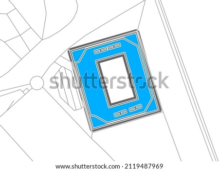 Freiburg, Football Stadium, outline vector map. The bundesliga statium map was drawn with white areas and lines for main roads, side roads.