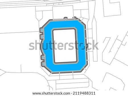 Rostock, Football Stadium, outline vector map. The bundesliga statium map was drawn with white areas and lines for main roads, side roads.