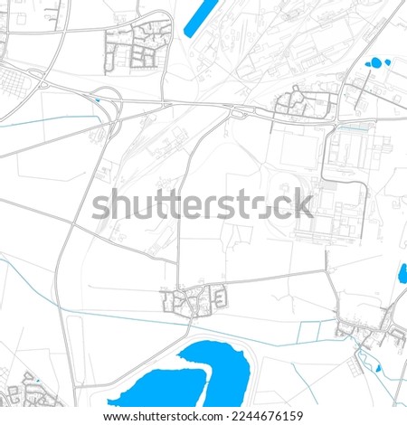 Salzgitter, Lower Saxony, Germany high resolution vector map with editable paths. Bright outlines for main roads. Use it for any printed and digital background. Blue shapes and lines for water.