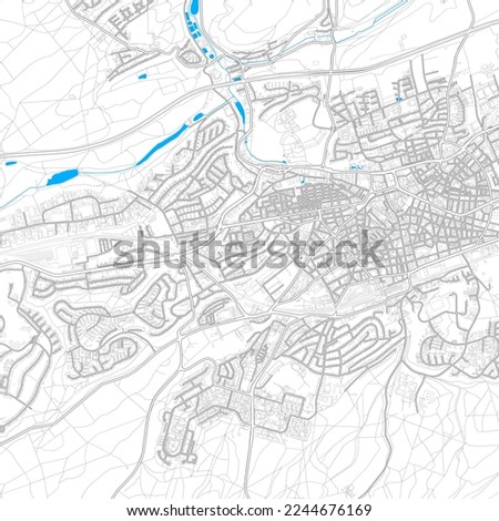 Kaiserslautern, Rheinland-Pfalz, Germany high resolution vector map with editable paths. Bright outlines for main roads. Use it for any printed and digital background. Blue shapes and lines for water.