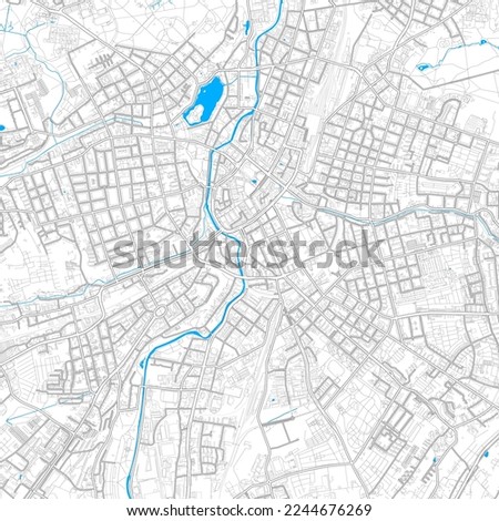 Chemnitz, Saxony, Germany high resolution vector map with editable paths. Bright outlines for main roads. Use it for any printed and digital background. Blue shapes and lines for water.