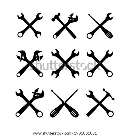 Tools set icon vector design. Hammer, screwdriver, wrench, instrument collection silhouette vector. Repair icon logo design template