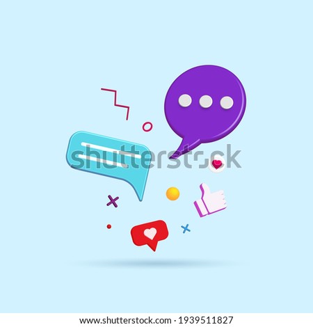 Abstract social media and technology with modern trendy color icons 3d vector illustration.