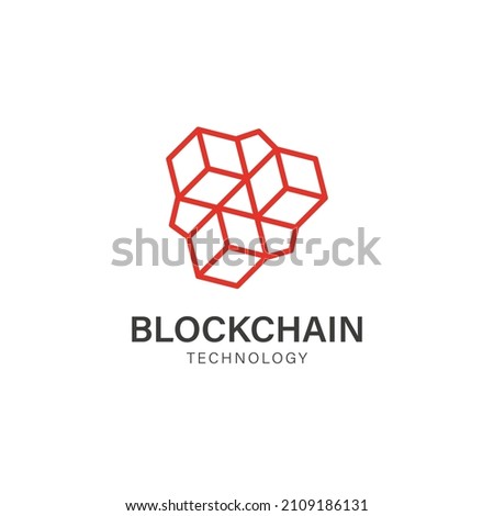 Abstract 3d blockchain with line cube icon logo vector concept design.