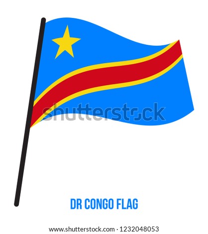 Democratic Congo Flag Waving Vector Illustration on White Background. Democratic Congo National Flag.