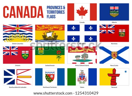 Canada All Provinces & Territories Flag Vector Illustration on White Background. Flags of Canada. Correct Size, Proportion and Colors.