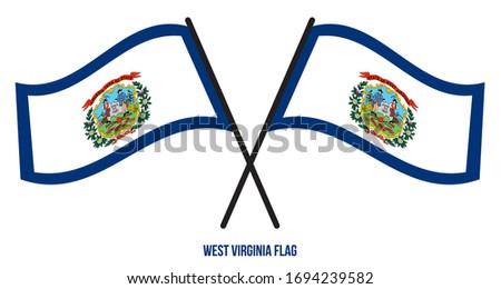 Two Crossed Waving West Virginia Flag On Isolated White Background. United States (USA) Flag Vector Illustration.