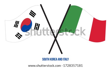 South Korea and Italy Flags Crossed And Waving Flat Style. Official Proportion. Correct Colors.