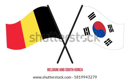 Belgium and South Korea Flags Crossed And Waving Flat Style. Official Proportion. Correct Colors.