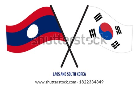 Laos and South Korea Flags Crossed And Waving Flat Style. Official Proportion. Correct Colors.