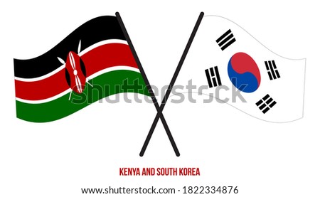 Kenya and South Korea Flags Crossed And Waving Flat Style. Official Proportion. Correct Colors.