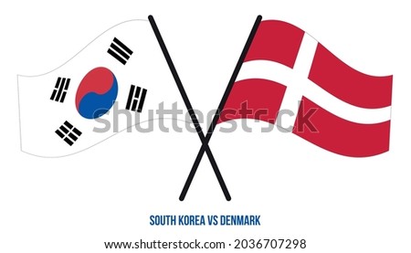 South Korea and Denmark Flags Crossed And Waving Flat Style. Official Proportion. Correct Colors