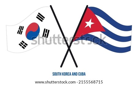 South Korea and Cuba Flags Crossed And Waving Flat Style. Official Proportion. Correct Colors.