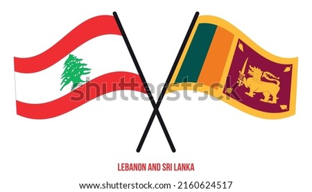 Lebanon and Sri Lanka Flags Crossed And Waving Flat Style. Official Proportion. Correct Colors.