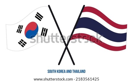 South Korea and Thailand Flags Crossed And Waving Flat Style. Official Proportion. Correct Colors.