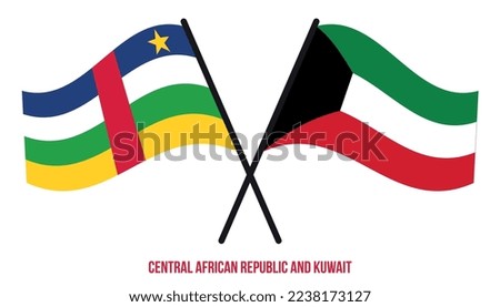Central African Republic and Kuwait Flags Crossed And Waving Flat Style. Official Proportion.