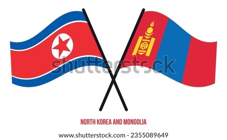 North Korea and Mongolia Flags Crossed And Waving Flat Style. Official Proportion. Correct Colors.