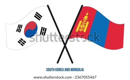South Korea and Mongolia Flags Crossed And Waving Flat Style. Official Proportion. Correct Colors.