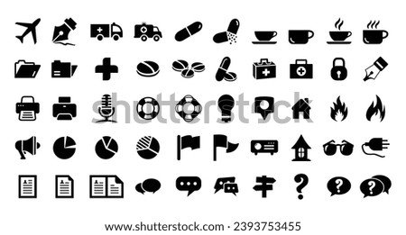 Big Icon Set: Coffee, Marketing, Medical, Ambulance, Analysis, Drags, Document, Lifebuoy, Fountain pen, House, Presentation And Many More.