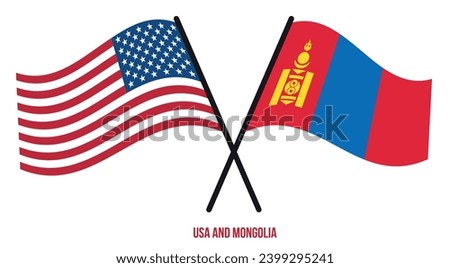 USA and Mongolia Flags Crossed And Waving Flat Style. Official Proportion. Correct Colors