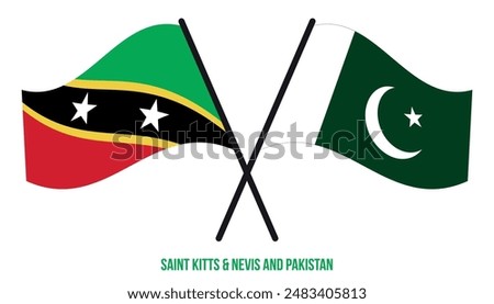Saint Kitts  Nevis and Pakistan Flags Crossed And Waving Flat Style. Official Proportion.