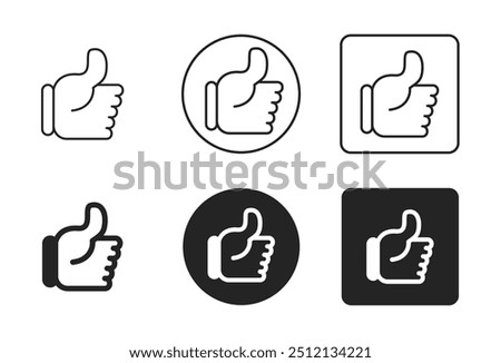 Thumbs Up Icon Set. Like, Favorite, Admire, Endorse, Finger Up, I like Icons Vector Illustration Collection on Transparent Background. Editable Stroke. Filled, Line and Stroke Style Icon