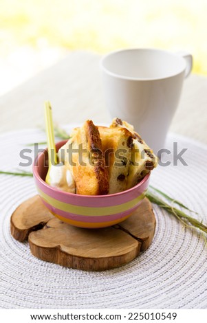 Outdoor breakfast - Cottage cheese pie with raisins served with low fat yogurt