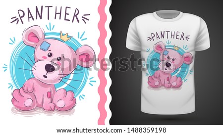 Pink panther - idea for print t-shirt. Hand draw