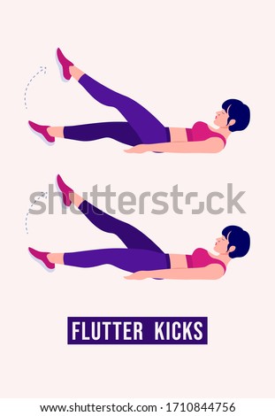 Girl doing Flutter Kicks exercise, Woman workout fitness, aerobic and exercises. Vector Illustration.