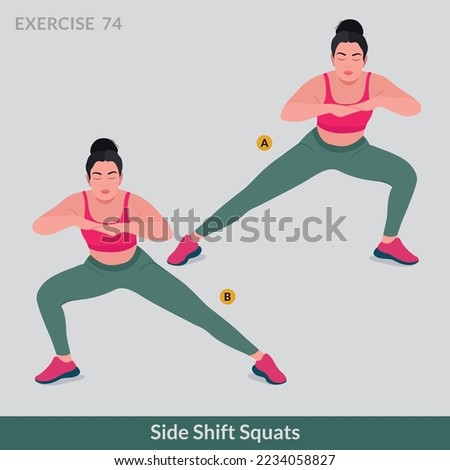 Side Shift Squats exercise, Woman workout fitness, aerobic and exercises.