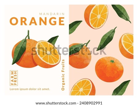 Mandarin orange packaging design templates, watercolour style vector illustration.