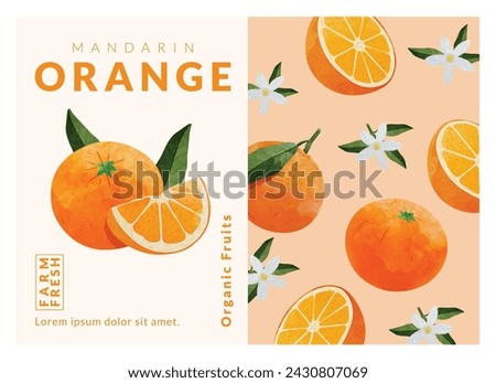 Mandarin orange packaging design templates, watercolour style vector illustration.