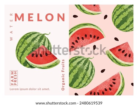 Watermelon packaging design templates, watercolour style vector illustration.