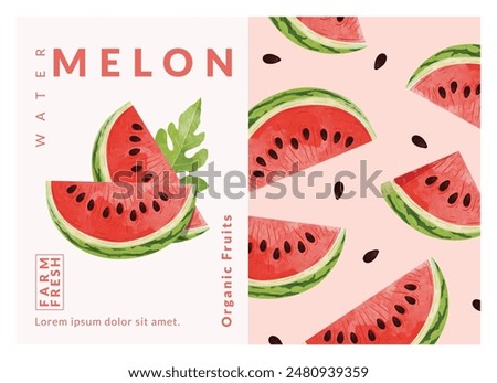 Watermelon packaging design templates, watercolour style vector illustration.