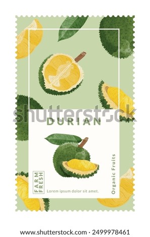 Durian packaging design templates, watercolour style vector illustration.